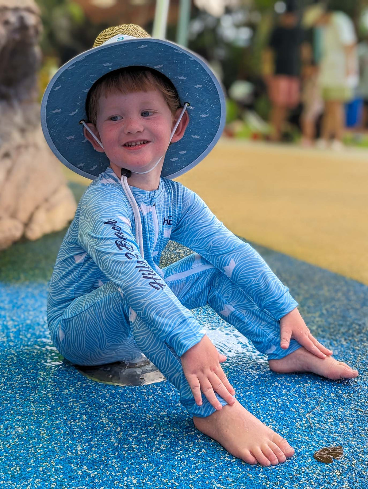 Blue Boats Adventure Suit and Straw Hat