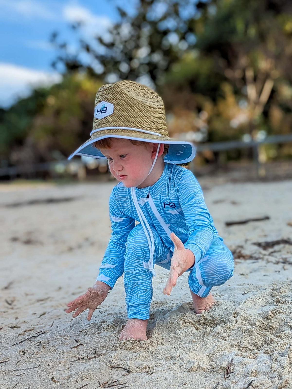 Blue Boats Adventure Suit and Straw Hat